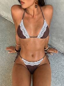 Swim Mod Bikini 2 pièces à imprimé pois tropical pour femmes, tenue de vacances décontractée - Multicolore - Voir 5