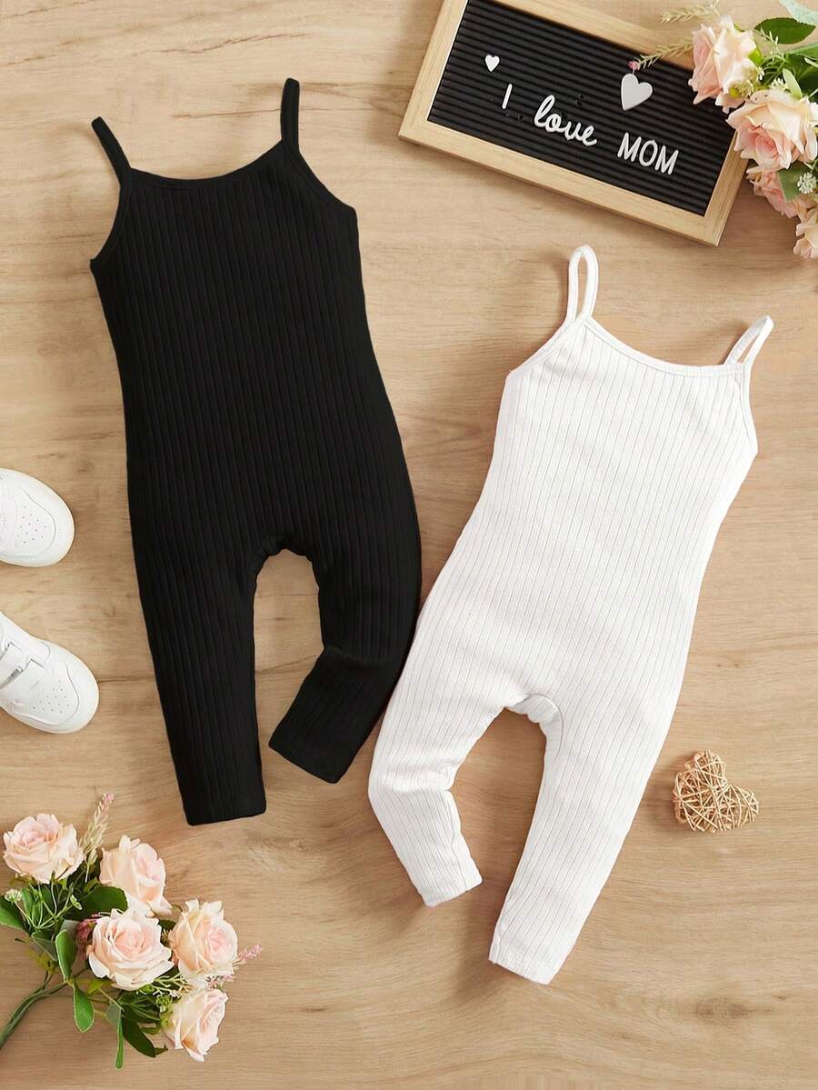 SHEIN جمبسوت رضيعة بنات كاجوال أحادية اللون، ربيع/صيف - متعدد الألوان - مشاهدة 1