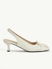 CUCCOO CHICEST Giày cao gót cổ yếm dáng thấp cho nữ, kiểu dáng xòe, mũi nhọn, kín mũi, thoải mái khi dự tiệc hoặc công sở. - Màu be - Xem 3