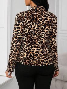 SHEIN Lady Áo khoác Blazer thời trang hở trước dài tay họa tiết da báo cho nữ, mùa thu - Nhiều màu - Xem 2