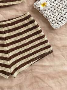 Soleia Bộ đồ 2 mảnh dành cho nữ, áo hai dây kẻ sọc, kiểu yếm và quần short, thích hợp cho kỳ nghỉ. - Màu Mù tạt vàng - Xem 6