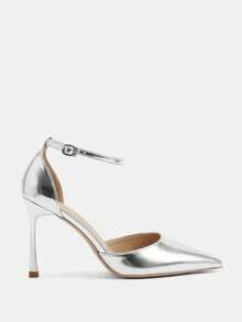 Glitzique Giày cao gót mũi nhọn khoét lỗ, quai ngang mắt cá chân, thanh lịch và thời trang mùa Thu/Đông dành cho quý cô công sở, sang trọng, dự tiệc, giày gót nhọn. - Bạc - Xem 7