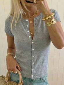 SHEIN EZwear Gray Fitted Knit Cardigan, Versatile For Commuting - Light Grey - View 10