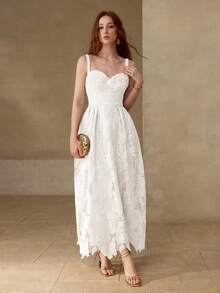 MOTF PREMIUM VESTIDO DE ENCAJE CON PARCHES Y CALADO, PRIMAVERA/VERANO - Blanco - Ver 5