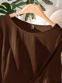 CosyJoli Plus Size Women Apricot Hollow Floral Lace Patchwork Casual Vacation Shirt - Brown - View 3