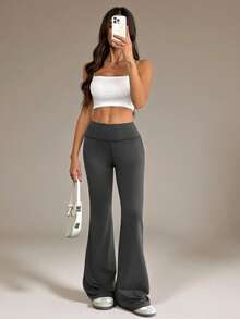 SHEIN Tall 女款高腰彈性瑜伽褲，修身健身緊身褲，適合高個女性 - 灰色 - 查看 6
