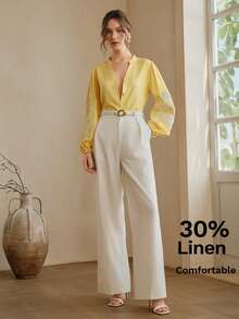 Anewsta Áo kiểu nữ thêu, tươi tắn và thanh lịch, họa tiết thêu tinh tế, cổ chữ V tay phồng, dáng rộng và tôn dáng. - Màu vàng - Xem 5
