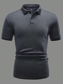 Manfinity Homme Manfinity Men's Textured Design Polo Shirt, Formal - Grey - View 3
