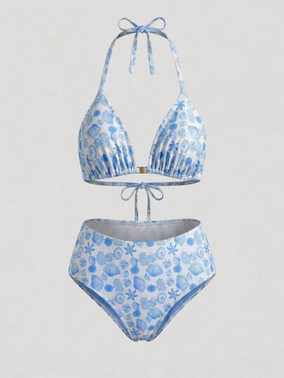 Sweetra CURVE Plus Size Women's Shell Print Sweet Beach Vacation Bikini Set