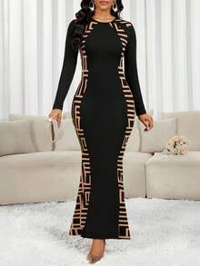 SHEIN Lady Váy đuôi cá họa tiết hình học dự tiệc thanh lịch dành cho nữ - Nhiều màu - Xem 8