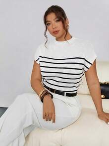 Firerie Áo tank top dệt kim không tay kẻ sọc, cổ cao, dáng rộng, thanh lịch dành cho nữ, thích hợp cho các buổi đi chơi, trang phục mùa thu/đông đi học. - Nhiều màu - Xem 5