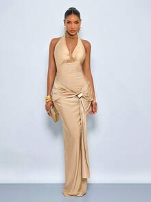 SOLERSUN Đầm dạ hội trang trọng, gợi cảm và thanh lịch, hoàn hảo cho các buổi hẹn hò, đám cưới và nhiệm vụ phù dâu. Đầm dài màu mơ, với thiết kế tinh tế và tối giản, lý tưởng cho kỳ nghỉ biển và các dịp xuân/hè. - Màu Khaki - Xem 6