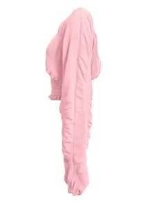 Cévolie 女士秋夏性感垂褶雪纺衬衫，优雅V领泡泡袖长袖露脐修身派对衬衫，女士休闲简约时尚衬衫，日常穿着 - 粉色 - 查看 4