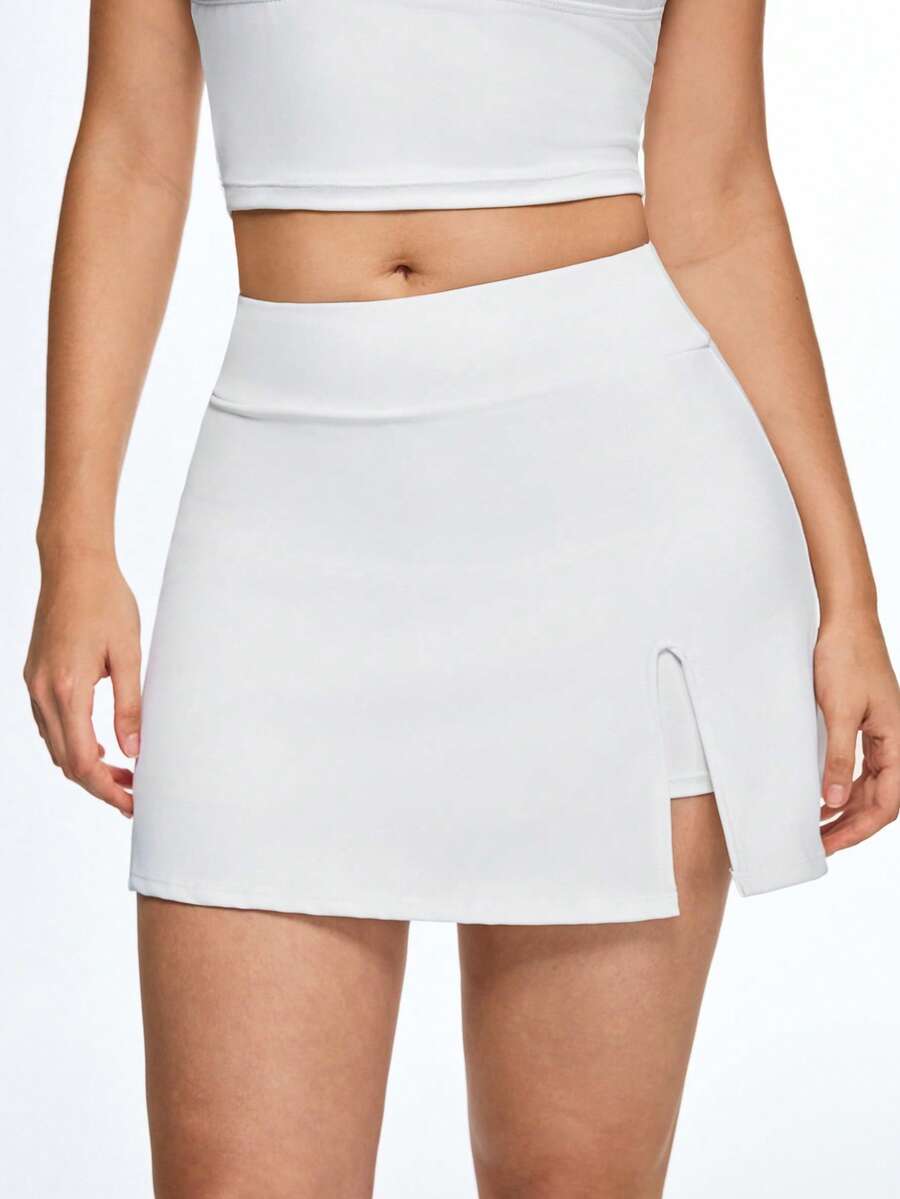 Eassivo High Waist Casual Split Hem Summer Yoga Pants - White - View 1