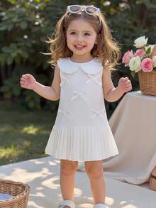 Glamorique Kids Baby Girls' Cute Peter Pan Collar Sleeveless Princess Dress, Spring/Summer Baby Bow Dress Baby White Dress Baby Collar Dress Ivory Baby Dress Pleated Baby Dress Dresses For Toddlers Baby Girl Dresses For Party Baby Dress Wedding Baby Girl White Dress Baby Girl Dress Fancy Princess Dress For Baby - White - View 9