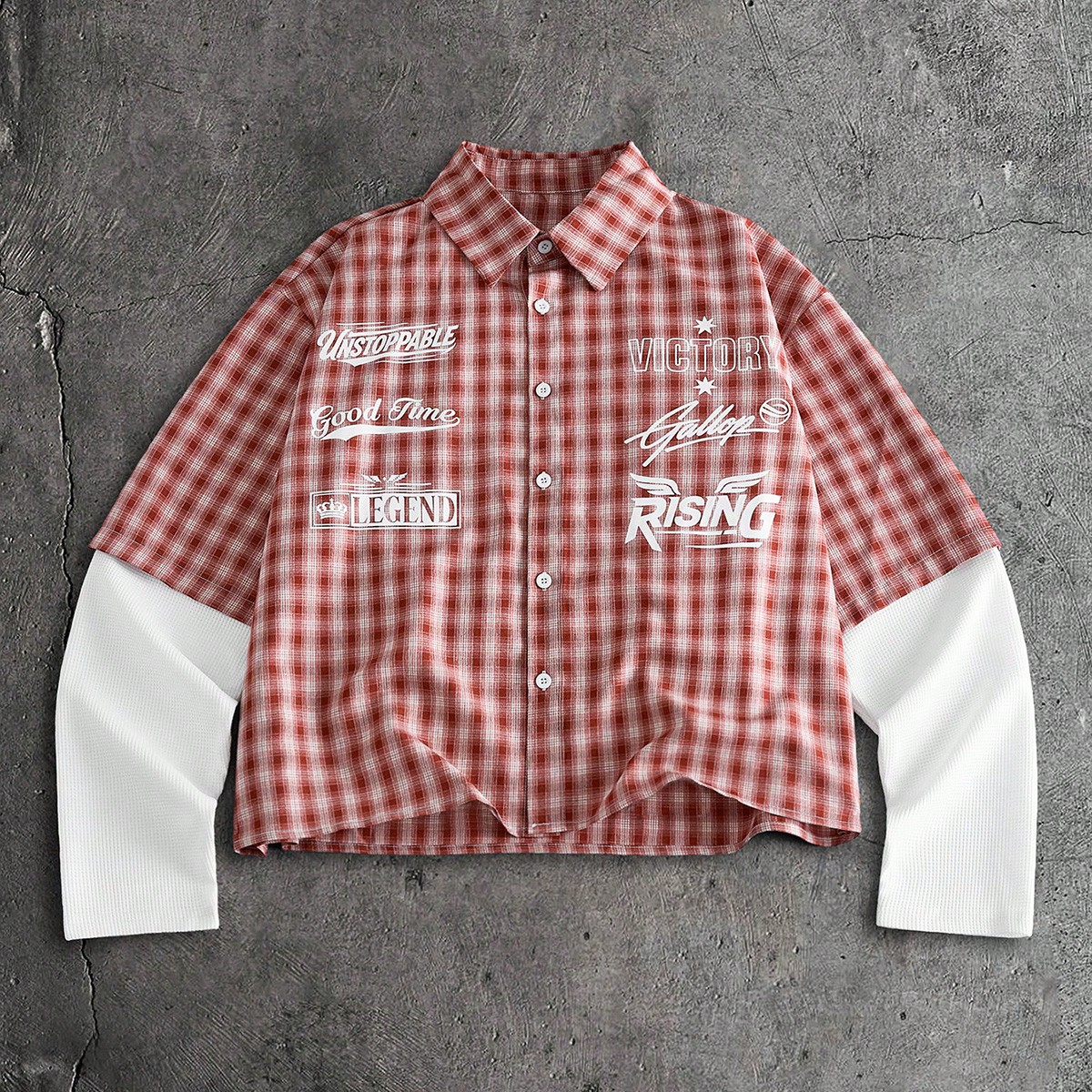 Camisa de manga larga con estampado de cuadros 2 en 1 para hombre