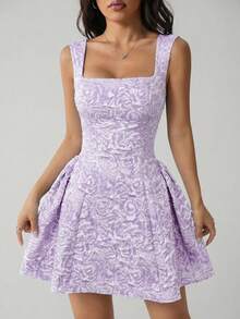 SHEIN PETITE 女士无袖纯白色夏季中长连衣裙，简约休闲，适合日常穿着 - 淡紫色 - 查看 7