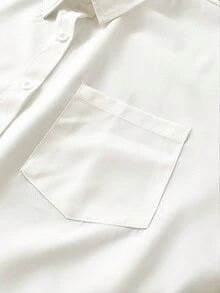 Resyla Camisa corta de unicolor casual de talla grande para verano - Blanco - Ver 4