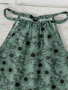 SHEIN LUNE Casual Minimalist Green Floral Line Print Pattern Women's Halter Neck Camisole, Suitable For Spring & Summer - Multicolor - View 4