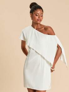 Travachic 优雅不对称肩部休闲短款连衣裙（女款） - 白色 - 查看 5