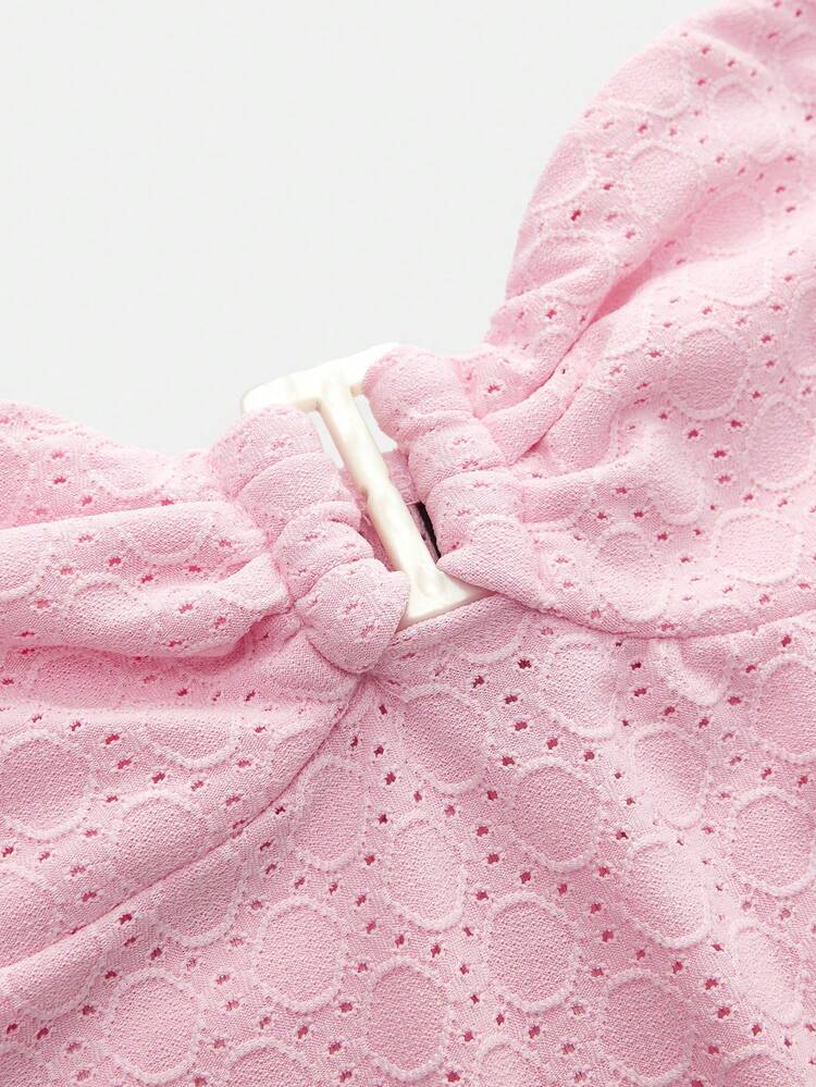 Pink Texture Halter Neck Top With Pearl Buckle Front Detail Spring Summer Cute Party Top Vacation Top Going Out Top French Style Parisian Style Top