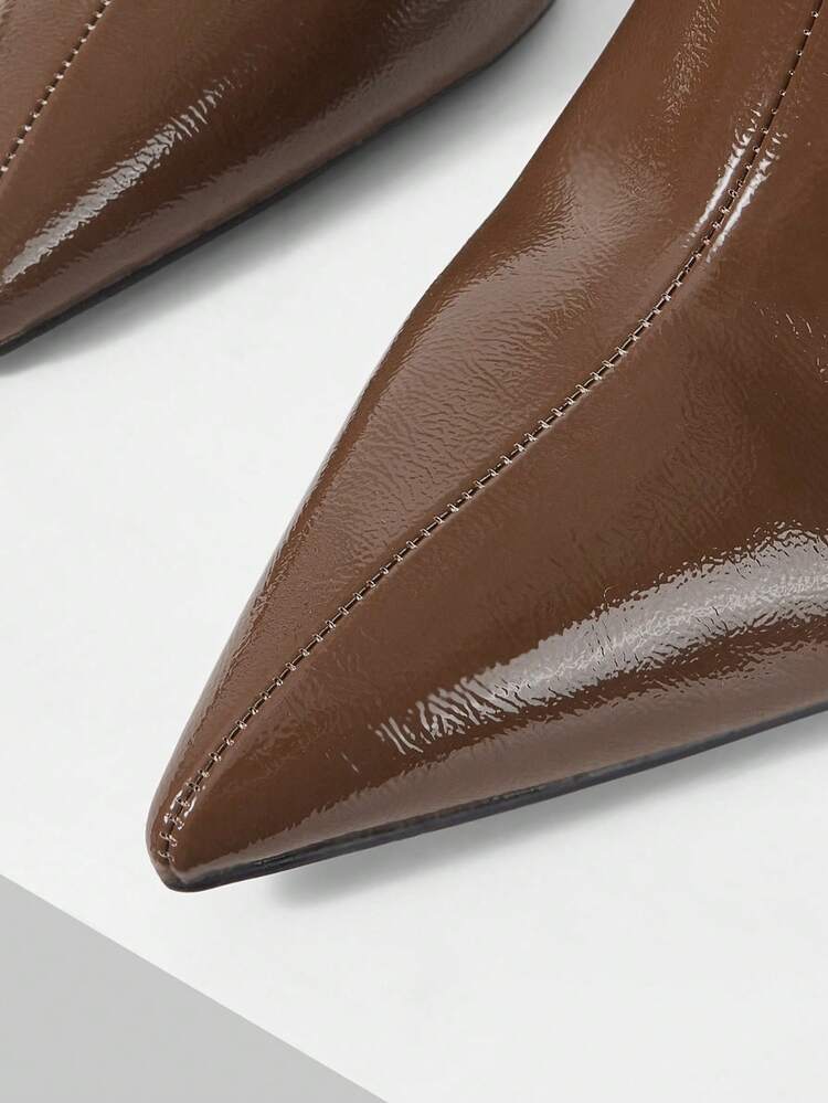 WOMEN'S SHOES BROWN PATENT LEATHER POINTED TOE STILETTOS