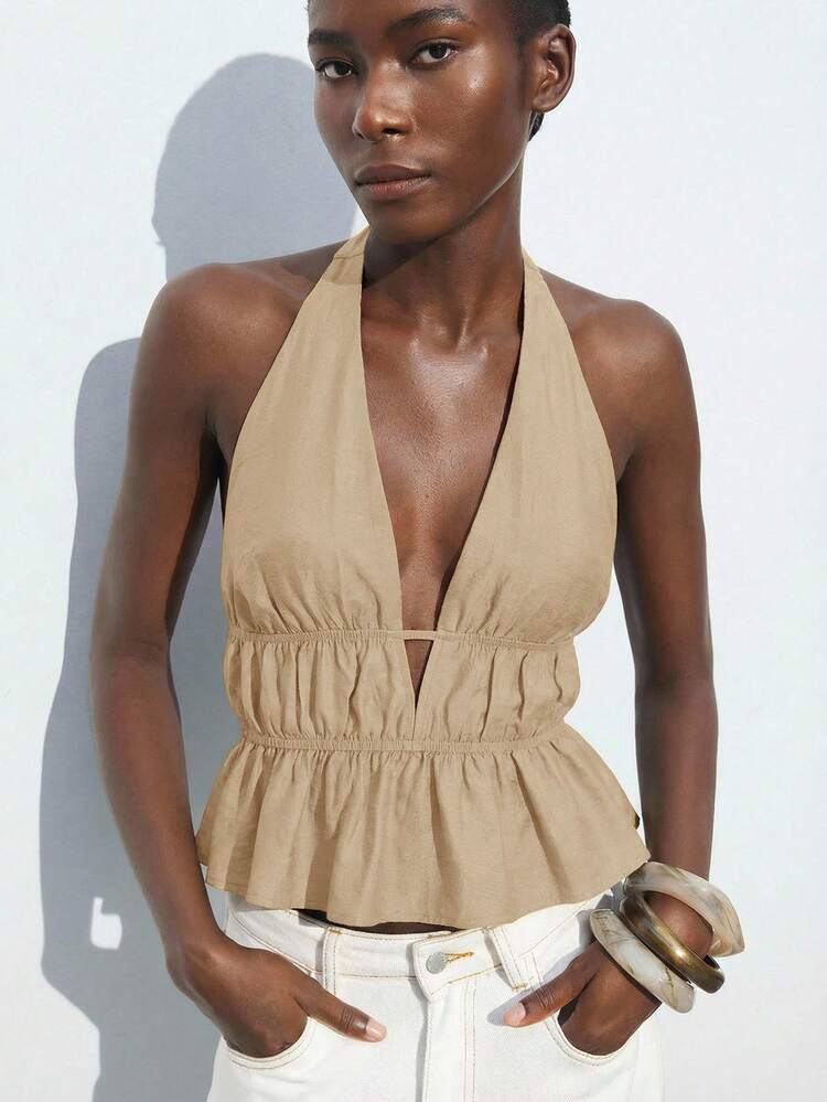 SHEIN Maija Women's Solid Color Minimalist Halter Neck Camisole