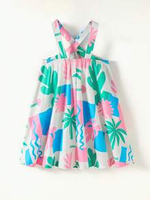 SHEIN Casuvi Kids Đầm không tay in họa tiết hoa nhiệt đới, kiểu dáng thường ngày cho bé gái, bộ sưu tập Xuân/Hè mới. - Nhiều màu - Xem 6