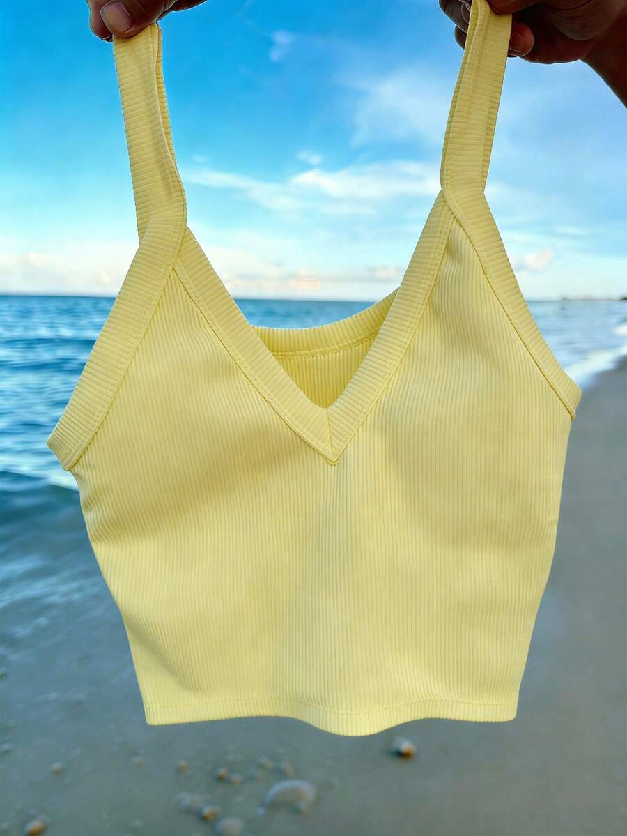 Franclia Women's Solid Color Casual Versatile Daily Wear Top - Yellow - View 1