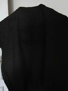 SHEIN EZwear 女士黑色针织修身不对称领短袖休闲T恤 - 黑色 - 查看 10