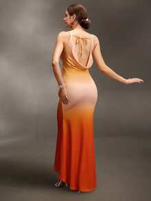 Cheriluna Maternity 露背浪漫约会派对吊带修身深V领垂褶长款网纱孕妇连衣裙，夏季连衣裙，下午茶派对连衣裙 - 彩色 - 查看 2