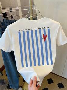 SHEIN LUNE 女士T恤，休闲街头风印花短袖T恤，可爱夏季上衣 - 白色 - 查看 4