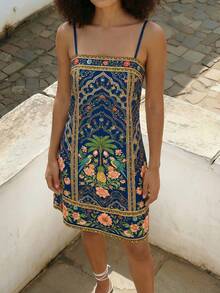 CAJUNI 热带度假风情印花短裙 - 藍色 - 查看 4