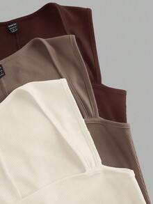 SHEIN EZwear 3件套女士天鹅领无袖紧身连体衣套装，塑身连体衣，女士连体衣，女士塑身连体衣，女士连体衣，女士连体衣套装，女士收腹连体衣套装 - 彩色 - 查看 5