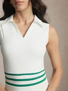 Activina  Women's Contrast Stripe Pleated Sleeveless Sports Dress - White - View 4