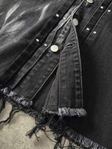 Áo denim nam thời trang viền tua rua, thích hợp cho mùa hè. - màu đen - Xem 5