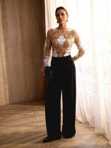 MOTF PREMIUM RHINESTONE EMBROIDERY SEQUIN DECOR LOOSE FIT ROUND NECK LONG SLEEVE TOP FOR WOMEN - Multicolor - View 7