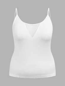 SHEIN EZwear 大码纯色吊带极简设计网眼拼接夏季百搭吊带衫 - 黑與白 - 查看 4