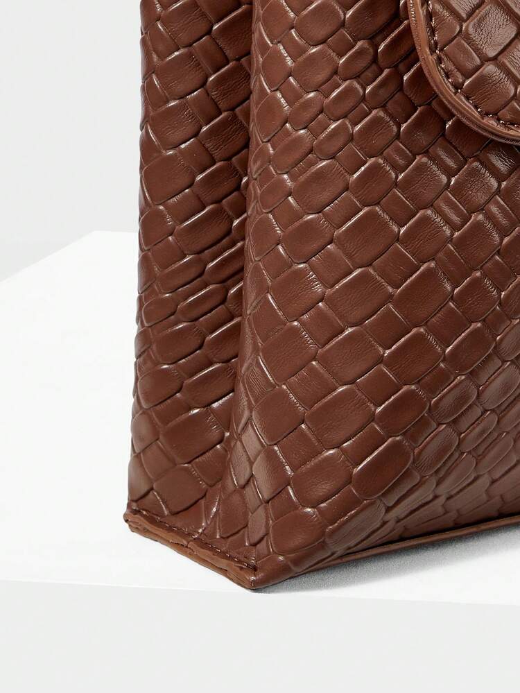 WOMEN'S BROWN FASHIONABLE CASUAL ELEGANT SHOULDER BAG WITH WOVEN EMBOSSED TEXTURE,LARGE CAPACITY,FOR COMMUTE, FOR SHOPPING,FOR DAILY