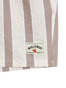 Manfinity VDAYZ Men's Striped Print Drawstring Waist Beach Shorts - Khaki - View 4