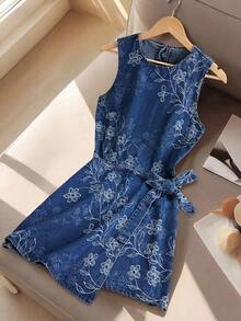 GlowEve CURVE Vestido de mezclilla jacquard casual de verano para mujer talla grande - Azul lavado medio - Ver 4