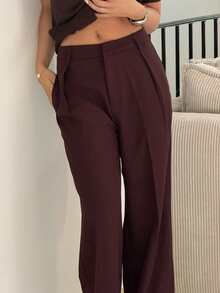 IamThia 女士优雅现代直筒高腰办公室西装裤 - 中紫紅色 - 查看 5