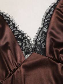 Sweetra Y2K Sexy Lace Patchwork Elegant A-Line Party Versatile Dress - Coffee - View 5