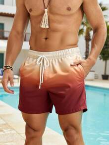 Azuldrift Men's Gradient Drawstring Casual Beach Shorts - Coffee Brown - View 6