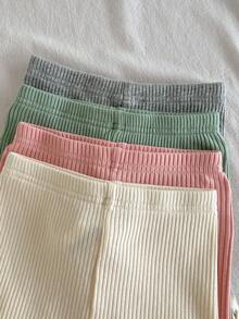 Loomiva 4pcs Baby Girl Bow Decor Knitted Soft Elastic Waist Shorts Set - Pink - View 4