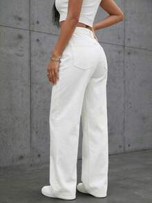 SHEIN ICON Women's Rhinestone Button Pocket Casual Versatile Daily Wear Denim Jeans - White - View 2