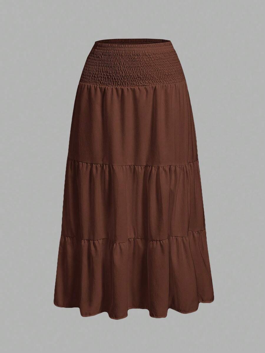 SHEIN MOD Women's Solid Color Waist Tie Casual Skirt - Brown - View 1