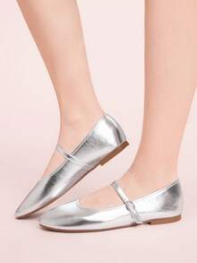 CUCCOO DOLLMOD Giày bệt nữ màu đỏ tía, mũi tròn, thoải mái, dễ thương, đơn giản, cổ điển, đa năng, phù hợp đi làm, hẹn hò, dự tiệc, đi học. - Bạc - Xem 5