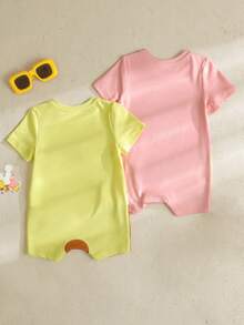 SpongeBob SquarePants | SHEIN 女婴图案圆领休闲连体衣 - 彩色 - 查看 2