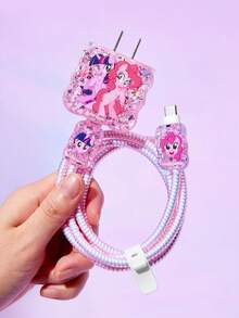 My Little Pony X SHEIN 3 件装数据线保护套，适用于 充电器，樱桃印花图案，充电器保护套（不含数据线） - 粉色 - 查看 6